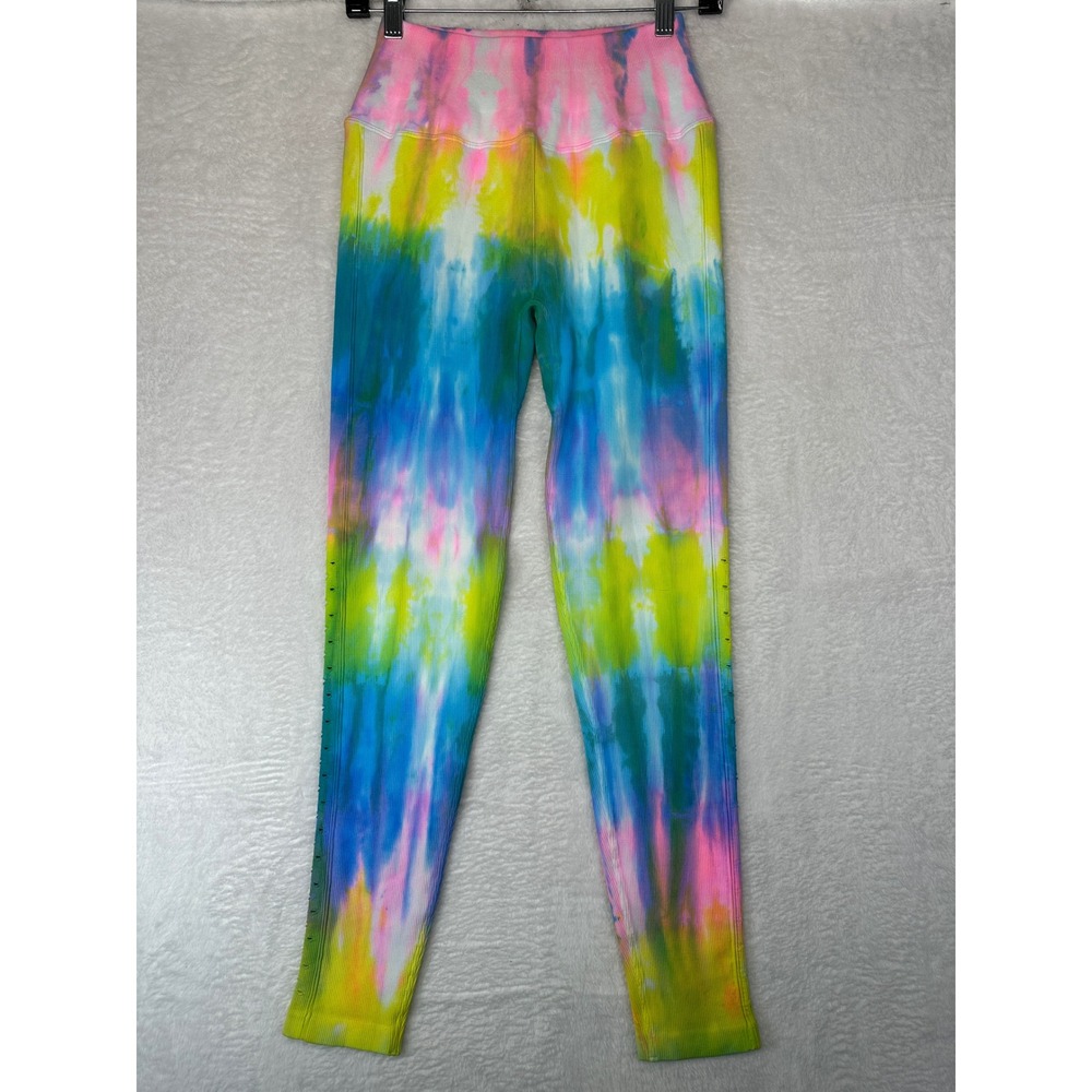 Spiritual Gangster Leggings Womens M/L Multicolor Tie Dye Ribbed Laser Cut